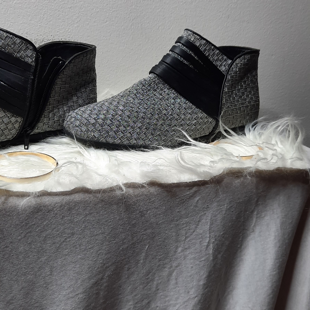 Silver and black anklet bootie